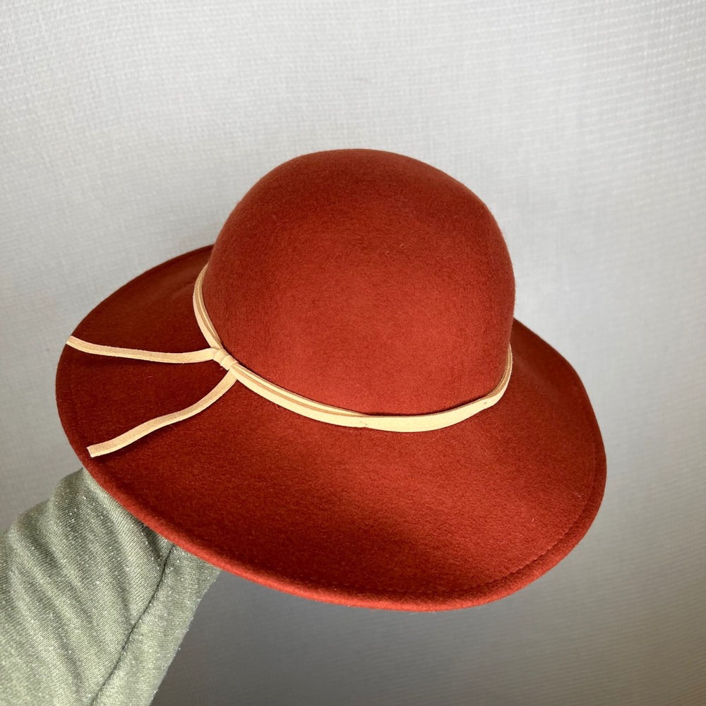 Janie and Jack Girls Rust Orange‎ Felt Wool Floppy Hat Tan Bow Size 2T 3T D526